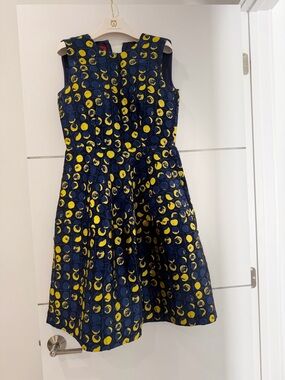 Carolina Herrera Navy and Yellow Polka Dot Midi Dress
